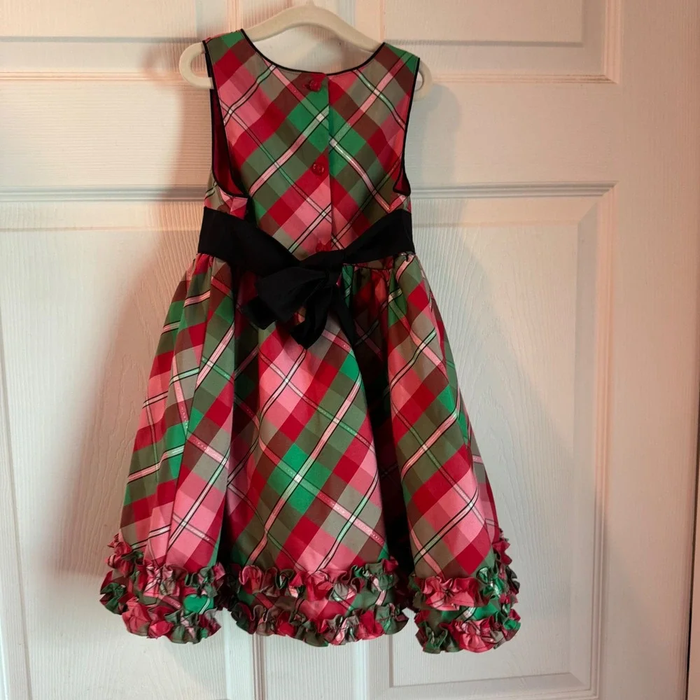 OshKosh B'gosh Holiday Dress Toddler 3T Red Green Plaid Ruffle Satin Sash 5443